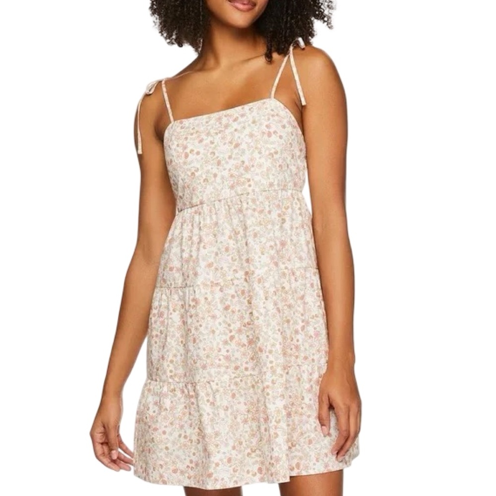 Wild Skye Floral Tiered Mini Dress Cream Boho Cottagecore Sundress